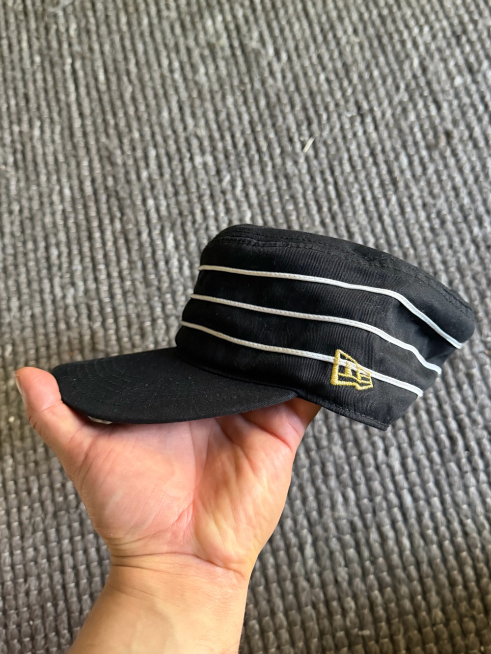 7 1/4 New Era Black Pillbox Hat with White Bands